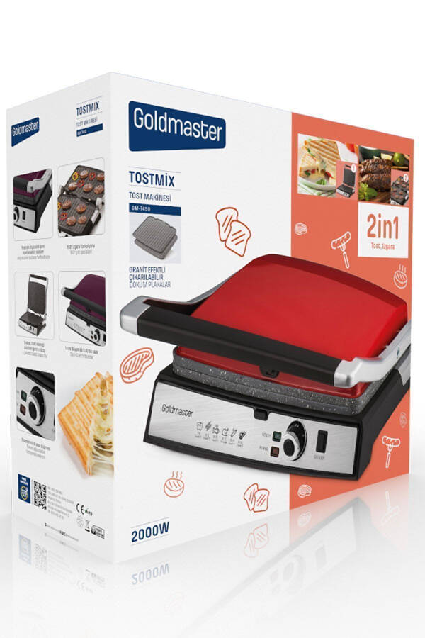 Tostmix Anthracite Stainless Steel 2000 Watt Granite Removable Plate Toaster and Grill Machine - 32