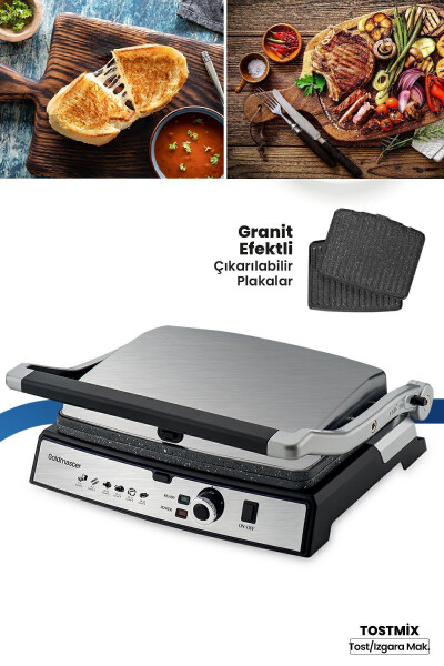 Tostmix Inox Stainless Steel 2000 Watt Granite Removable Plate Toaster and Grill Machine - 17