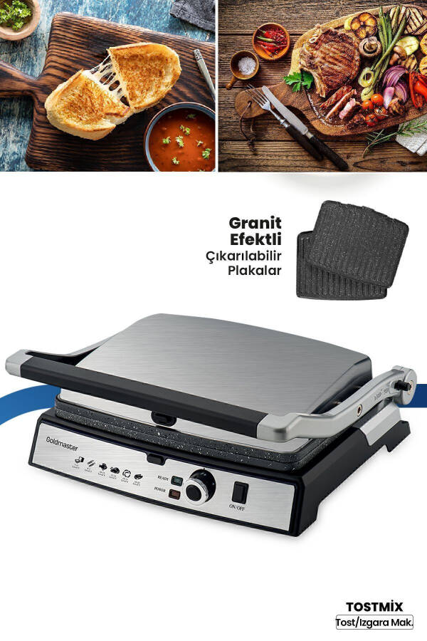 Tostmix Inox Stainless Steel 2000 Watt Granite Removable Plate Toaster and Grill Machine - 1