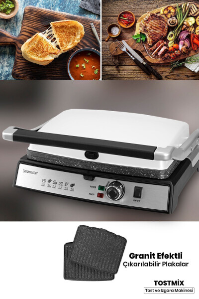 Tostmix Milk White Stainless Steel 2000 Watt Granite Removable Plate Toaster and Grill Machine - 9