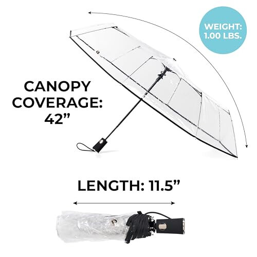 Totes Clear Canopy Automatic Open Foldable Umbrella - 5