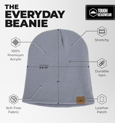 Tough Headwear Daily Knit Beanie - Beanies Hats for Men - Winter Hats for Men & Women - Warm Knitted Hats for Cold Weather - 3