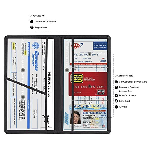 TOURSUIT Avtomobil Ro'yxatga olish va Sug'urta Karta Tutuvchi, Transport vositasining litsenziyasi hujjati qo'lqop qutisi bo'limi tashkilotchisi, Ayollar Erkaklar o'spirinlar uchun ichki avtomobil aksessuarlari (Qora) - 2