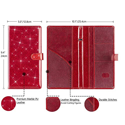 TOURSUIT Car Registration and Insurance Card Holder, Vehicle License Document Glove Box Compartment Organizer, Interior Car Accessories for Women Men Teens (Glitter Red) - 4