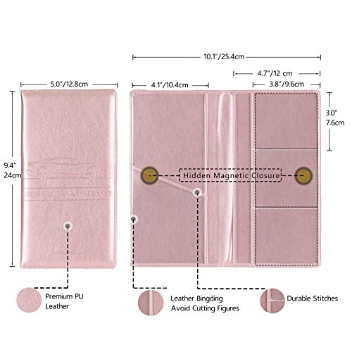 TOURSUIT Держатель для регистрационных документов и страхового полиса автомобиля, органайзер для документов на автомобиль, бардачок, внутренние автомобильные аксессуары для женщин, мужчин и подростков (розовое золото) - 4