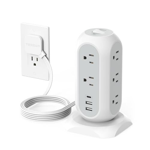 Tower Power Strip Flat Plug with 11 Outlets 3 USB (1 USB C), TESSAN Surge Protector Tower 1625W/13A, 1050J Protection, 6 Feet Extension Cord with Multiple Outlets, Office Desk Supplies, Dorm Essentials - 1