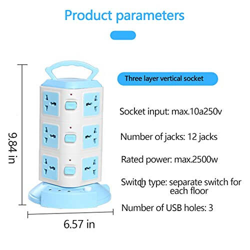 Tower Surge Protector Power Strip Multi Plug Outlet with 3 USB Ports & 8 Universal Socket Plugs, 6.6 Feet Extension Cord, Multiple Outlets USB Outlet, Cruise Dorm Room Essentials Cool Stuff - 2