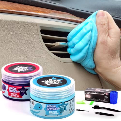 ToysButty Araba Temizleme Jeli Seti, Araba İç Detaylandırma Malzemeleri, 2 Kavanoz Araba Slime Temizleyici, 4 Anti-Statik Detaylandırma Fırçası, Havalandırma Temizleyici Toz Alma Aletleri, Oto Tozu, PC Laptop, Klavye Temizleyici Macun - 1