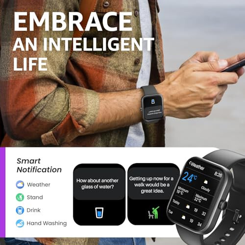 TOZO 2024 Erkaklar va Ayollar uchun iPhone va Android uchun Yangilangan Aqlli Soat, 1.83'' Fitness Tracker Bluetooth qo'ng'iroq [Javob/Qilish], Yurak urish tezligi/SpO2/Uyqu monitori bilan IP68 suv o'tkazmaydigan, 100+ Sport rejimi - 6