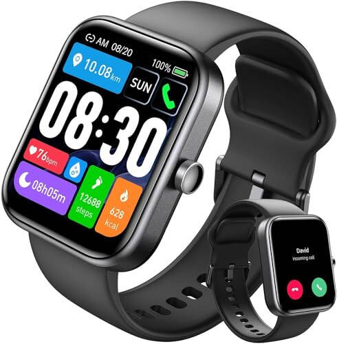 TOZO 2024 Erkaklar va Ayollar uchun iPhone va Android uchun Yangilangan Aqlli Soat, 1.83'' Fitness Tracker Bluetooth qo'ng'iroq [Javob/Qilish], Yurak urish tezligi/SpO2/Uyqu monitori bilan IP68 suv o'tkazmaydigan, 100+ Sport rejimi - 7