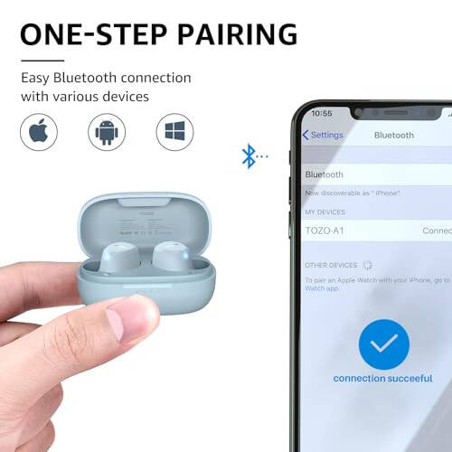 TOZO A1 Mini Kablosuz Kulaklıklar Bluetooth 5.3 Kulak İçi Hafif Kulaklıklar Dahili Mikrofon, IPX5 Su Geçirmez, Büyüleyici Premium Ses Uzun Mesafe Bağlantısı Kulaklık Şarj Kılıfıyla, Mavi - 9