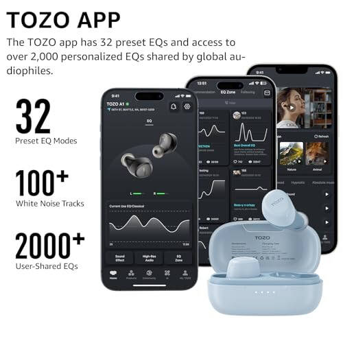 TOZO A1 Mini Kablosuz Kulaklıklar Bluetooth 5.3 Kulak İçi Hafif Kulaklıklar Dahili Mikrofon, IPX5 Su Geçirmez, Büyüleyici Premium Ses Uzun Mesafe Bağlantısı Kulaklık Şarj Kılıfıyla, Mavi - 1