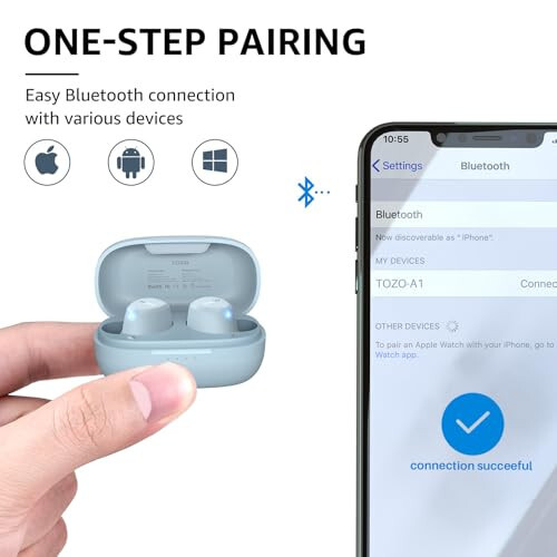 TOZO A1 Mini Kablosuz Kulaklıklar Bluetooth 5.3 Kulak İçi Hafif Kulaklıklar Dahili Mikrofon, IPX5 Su Geçirmez, Büyüleyici Premium Ses Uzun Mesafe Bağlantısı Kulaklık Şarj Kılıfıyla, Mavi - 4