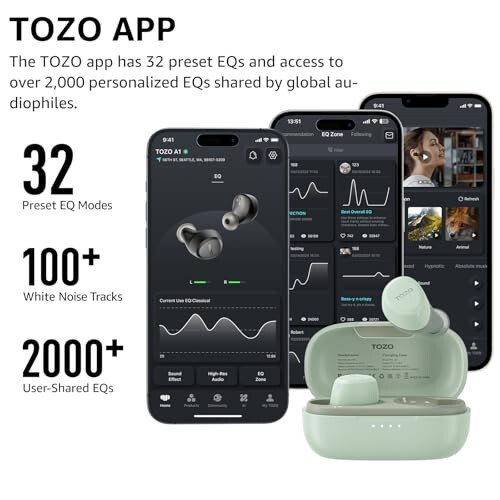 TOZO A1 Mini Kablosuz Kulaklıklar Bluetooth 5.3 Kulak İçi Hafif Kulaklıklar Dahili Mikrofon, IPX5 Su Geçirmez, Büyülü Premium Ses Uzun Mesafe Bağlantısı Kulaklık Şarj Kılıfı ile, Yeşil - 1