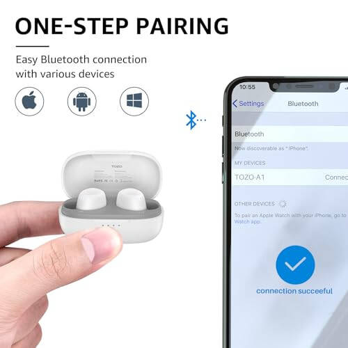 TOZO A1 Mini Kablosuz Kulaklıklar Bluetooth 5.3 Kulak İçi Hafif Kulaklıklar Dahili Mikrofon, IPX5 Su Geçirmez, Büyülü Premium Ses Uzun Mesafe Bağlantısı Kulaklık Şarj Kutusu ile, Beyaz - 2