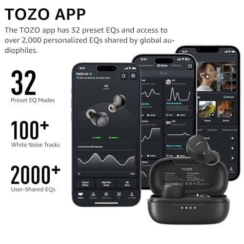 TOZO A1 Mini Kablosuz Kulaklıklar Bluetooth 5.3 Kulak İçi Hafif Kulaklıklar Dahili Mikrofon, IPX5 Su Geçirmez, Büyülü Premium Ses Uzun Mesafe Bağlantısı Kulaklık Şarj Kutusu ile, Siyah - 1