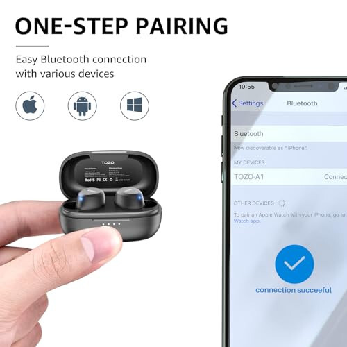 TOZO A1 Mini Kablosuz Kulaklıklar Bluetooth 5.3 Kulak İçi Hafif Kulaklıklar Dahili Mikrofon, IPX5 Su Geçirmez, Büyülü Premium Ses Uzun Mesafe Bağlantısı Kulaklık Şarj Kutusu ile, Siyah - 4