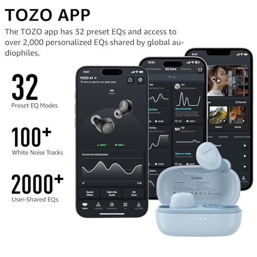 TOZO A1 Mini Simsiz Quloqchinlar Bluetooth 5.3 Quloq ichiga engil Quloqchinlar O'rnatilgan Mikrofon, IPX5 Suv o'tkazmaydigan, Boshqacha Premium Ovoz Uzoq masofali ulanish Quloqchinlar Zaryadlovchi Quti bilan, Ko'k - 1