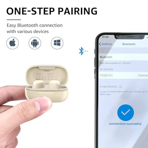 TOZO A1 Mini Simsiz Quloqchinlar Bluetooth 5.3 Quloq ichiga Engil Quloqchinlar O'rnatilgan Mikrofon, IPX5 Suv o'tkazmaydigan, Chuqur Premium Ovoz Uzoq Masofali Ulanish Quloqchinlar Zaryadlash Qutisi bilan, Xaki - 4