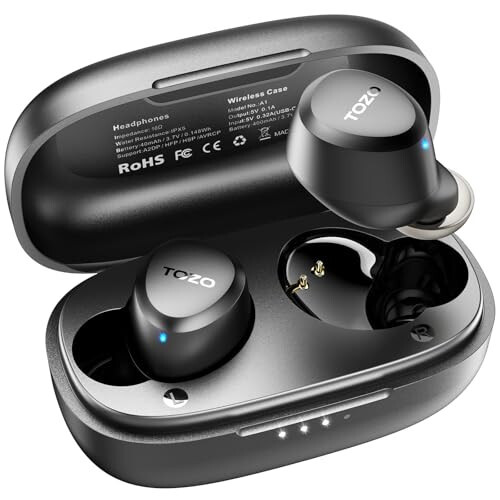 TOZO A1 Mini Wireless Earbuds Bluetooth 5.3 in Ear Light-Weight Headphones Built-in Microphone, IPX5 Waterproof, Immersive Premium Sound Long Distance Connection Headset with Charging Case, Black - 6