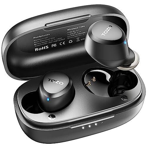 TOZO A1 Mini Wireless Earbuds Bluetooth 5.3 in Ear Light-Weight Headphones Built-in Microphone, IPX5 Waterproof, Immersive Premium Sound Long Distance Connection Headset with Charging Case, Black - 8