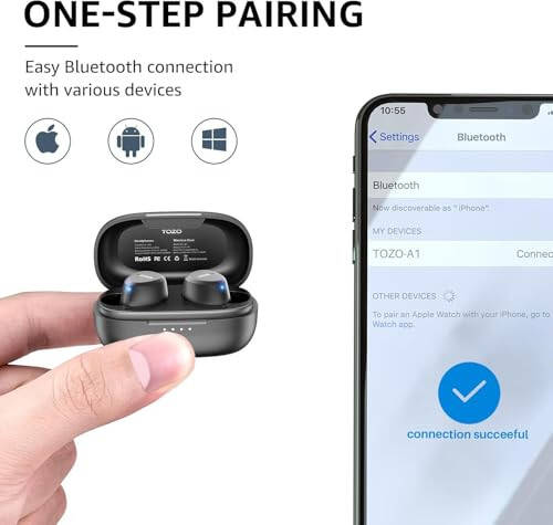 TOZO A1 Mini Wireless Earbuds Bluetooth 5.3 in Ear Light-Weight Headphones Built-in Microphone, IPX5 Waterproof, Immersive Premium Sound Long Distance Connection Headset with Charging Case, Black - 5