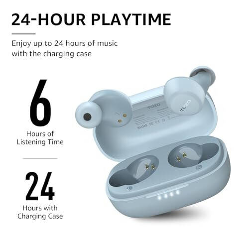 TOZO A1 Mini Wireless Earbuds Bluetooth 5.3 in Ear Light-Weight Headphones Built-in Microphone, IPX5 Waterproof, Immersive Premium Sound Long Distance Connection Headset with Charging Case, Blue - 10