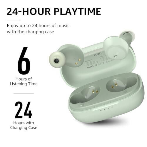 TOZO A1 Mini Wireless Earbuds Bluetooth 5.3 in Ear Light-Weight Headphones Built-in Microphone, IPX5 Waterproof, Immersive Premium Sound Long Distance Connection Headset with Charging Case, Green - 10