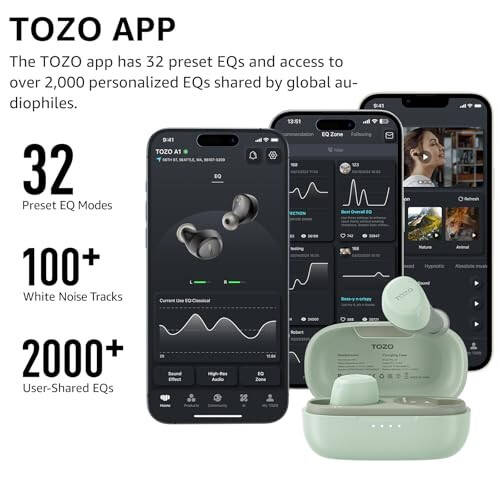 TOZO A1 Mini Wireless Earbuds Bluetooth 5.3 in Ear Light-Weight Headphones Built-in Microphone, IPX5 Waterproof, Immersive Premium Sound Long Distance Connection Headset with Charging Case, Green - 1