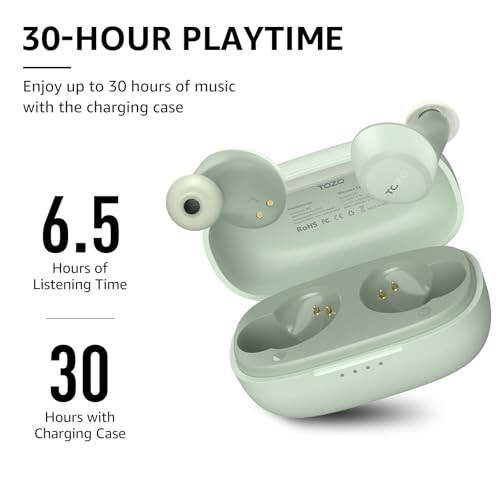 TOZO A1 Mini Wireless Earbuds Bluetooth 5.3 in Ear Light-Weight Headphones Built-in Microphone, IPX5 Waterproof, Immersive Premium Sound Long Distance Connection Headset with Charging Case, Green - 6