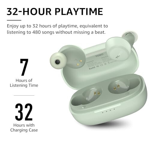 TOZO A1 Mini Wireless Earbuds Bluetooth 5.3 in Ear Light-Weight Headphones Built-in Microphone, IPX5 Waterproof, Immersive Premium Sound Long Distance Connection Headset with Charging Case, Green - 5