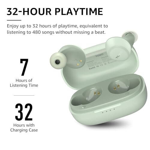 TOZO A1 Mini Wireless Earbuds Bluetooth 5.3 in Ear Light-Weight Headphones Built-in Microphone, IPX5 Waterproof, Immersive Premium Sound Long Distance Connection Headset with Charging Case, Green - 5