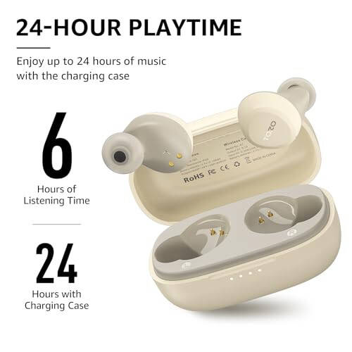 TOZO A1 Mini Wireless Earbuds Bluetooth 5.3 in Ear Light-Weight Headphones Built-in Microphone, IPX5 Waterproof, Immersive Premium Sound Long Distance Connection Headset with Charging Case, Khaki - 10