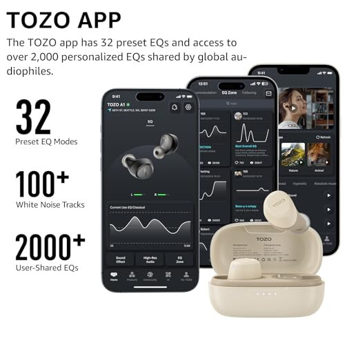 TOZO A1 Mini Wireless Earbuds Bluetooth 5.3 in Ear Light-Weight Headphones Built-in Microphone, IPX5 Waterproof, Immersive Premium Sound Long Distance Connection Headset with Charging Case, Khaki - 3