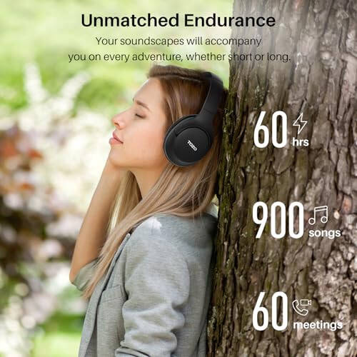 TOZO HT2 Hybrid Active Noise Cancelling Headphones, Wireless Over Ear Bluetooth Headphones, 60H Playtime, Hi-Res Audio Custom EQ via App Deep Bass Comfort Fit Ear Cups, for Home Office Travel - 6