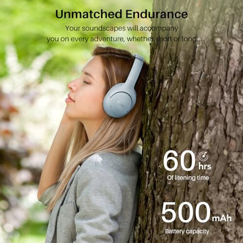 TOZO HT2 Hybrid Active Noise Cancelling Headphones, Wireless Over Ear Bluetooth Headphones, 60H Playtime, Hi-Res Audio Custom EQ via App Deep Bass Comfort Fit Ear Cups, for Home Office Travel Blue - 5