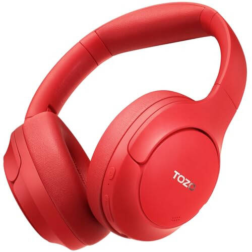 TOZO HT2 Hybrid Active Noise Cancelling Headphones, Wireless Over Ear Bluetooth Headphones, 60H Playtime, Hi-Res Audio Custom EQ via App Deep Bass Comfort Fit Ear Cups, for Home Office Travel Dark Red - 1