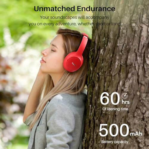 TOZO HT2 Hybrid Active Noise Cancelling Headphones, Wireless Over Ear Bluetooth Headphones, 60H Playtime, Hi-Res Audio Custom EQ via App Deep Bass Comfort Fit Ear Cups, for Home Office Travel Dark Red - 5