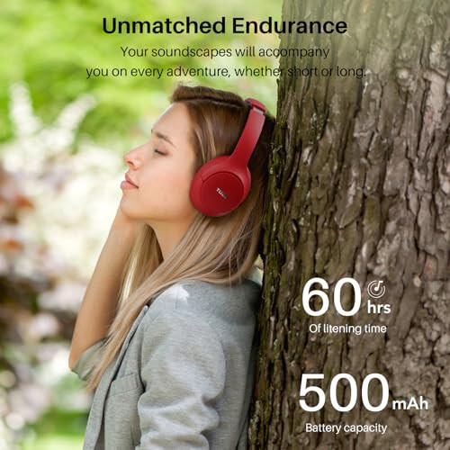 TOZO HT2 Hybrid Active Noise Cancelling Headphones, Wireless Over Ear Bluetooth Headphones, 60H Playtime, Hi-Res Audio Custom EQ via App Deep Bass Comfort Fit Ear Cups, for Home Office Travel Dark Red - 5