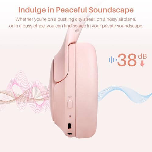 TOZO HT2 Hybrid Active Noise Cancelling Headphones, Wireless Over Ear Bluetooth Headphones, 60H Playtime, Hi-Res Audio Custom EQ via App Deep Bass Comfort Fit Ear Cups, for Home Office Travel Pink - 2