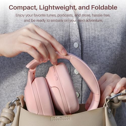 TOZO HT2 Hybrid Active Noise Cancelling Headphones, Wireless Over Ear Bluetooth Headphones, 60H Playtime, Hi-Res Audio Custom EQ via App Deep Bass Comfort Fit Ear Cups, for Home Office Travel Pink - 6