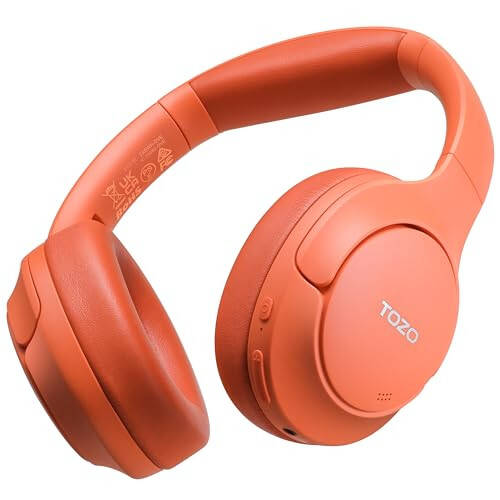 TOZO HT2 Hybrid Active Noise Cancelling Headphones, Wireless Over Ear Bluetooth Headphones, 60H Playtime, Hi-Res Audio Custom EQ via App Deep Bass Comfort Fit Ear Cups, for Home Office Travel Red - 1