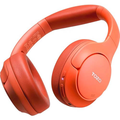 TOZO HT2 Hybrid Active Noise Cancelling Headphones, Wireless Over Ear Bluetooth Headphones, 60H Playtime, Hi-Res Audio Custom EQ via App Deep Bass Comfort Fit Ear Cups, for Home Office Travel Red - 6