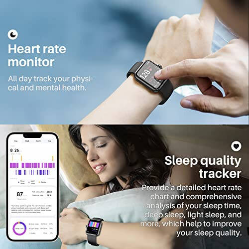 TOZO S2 40mm Mini Smart Watch Alexa Built-in Fitness Tracker with Heart Rate, Blood Oxygen and Sleep Monitor 5ATM Waterproof HD Color Touchscreen for Men Women Compatible with iPhone&Android Black - 4