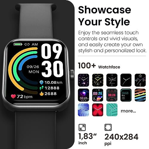 TOZO S3 Akıllı Saat (Cevap/Arama Yapın) Bluetooth Fitness Takip Cihazı, Kalp Atış Hızı, Kan Oksijen Monitörü, Uyku Monitörü IP68 Su Geçirmez 1.83 inç HD Renkli Erkek Kadınlar İçin iPhone ve Android ile Uyumlu - 8