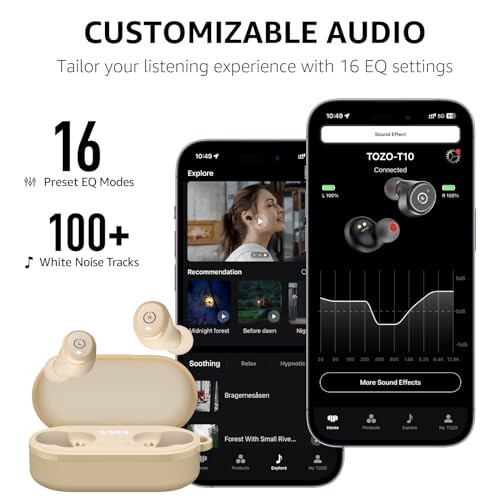 TOZO T10 (Ergonomik Sürüm) Kablosuz Kulaklıklar Bluetooth 5.3 Kulaklıklar, Uygulama Özelleştirilebilir EQ, Ergonomik Tasarım, 55 Saat Oynatma Süresi, Kablosuz Şarj Kutusu, IPX8 Su Geçirmez Ses Kulak İçi Kulaklık, 2024 Yeni Sürüm - 8