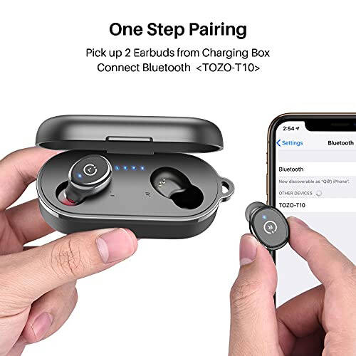 TOZO T10 (Klasik Sürüm) Bluetooth 5.3 Kablosuz Kulaklıklar, Kablosuz Şarj Kutusu ile, IPX8 Su Geçirmez Stereo Kulaklık, Kulak İçi, Dahili Mikrofonlu Kulaklık, Derin Baslı Premium Ses, Spor İçin Siyah - 2