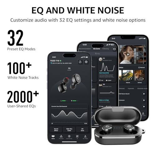 TOZO T10 (Klasik Sürüm) Bluetooth 5.3 Kablosuz Kulaklıklar, Kablosuz Şarj Kutusu ile, IPX8 Su Geçirmez Stereo Kulaklık, Kulak İçi, Dahili Mikrofonlu Kulaklık, Derin Baslı Premium Ses, Spor İçin Siyah - 6