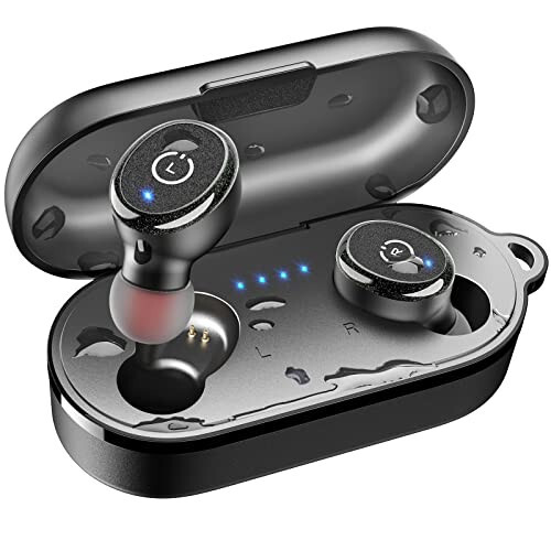 TOZO T10 (Klasik Sürüm) Bluetooth 5.3 Kablosuz Kulaklıklar, Kablosuz Şarj Kutusu ile, IPX8 Su Geçirmez Stereo Kulaklık, Kulak İçi, Dahili Mikrofonlu Kulaklık, Derin Baslı Premium Ses, Spor İçin Siyah - 1