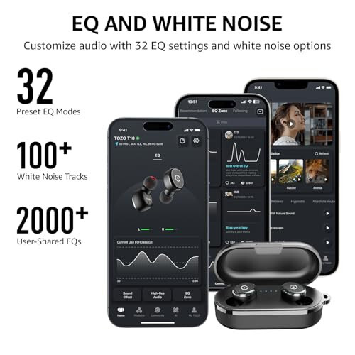 TOZO T10 (Klasik Sürüm) Bluetooth 5.3 Kablosuz Kulaklıklar, Kablosuz Şarj Kutusu ile, IPX8 Su Geçirmez Stereo Kulaklık, Kulak İçi, Dahili Mikrofonlu Kulaklık, Derin Baslı Premium Ses, Spor İçin Siyah - 4